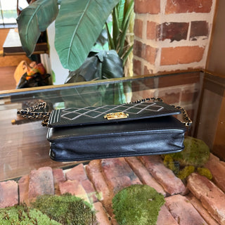 CHANEL Boy Wallet On Chain Black Quilted Stitched Calfskin Crossbody Bag