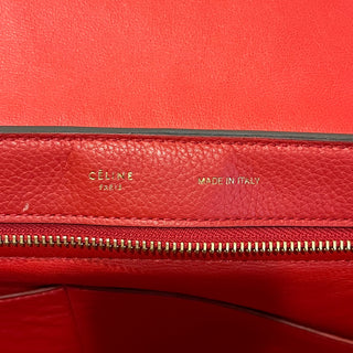 CELINE Small Trapeze Red Pebbled Calfskin Suede Leather Tote Bag