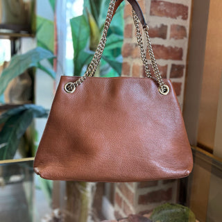 GUCCI Soho Chain Chestnut Brown Pebbled Calfskin Leather Shoulder Bag
