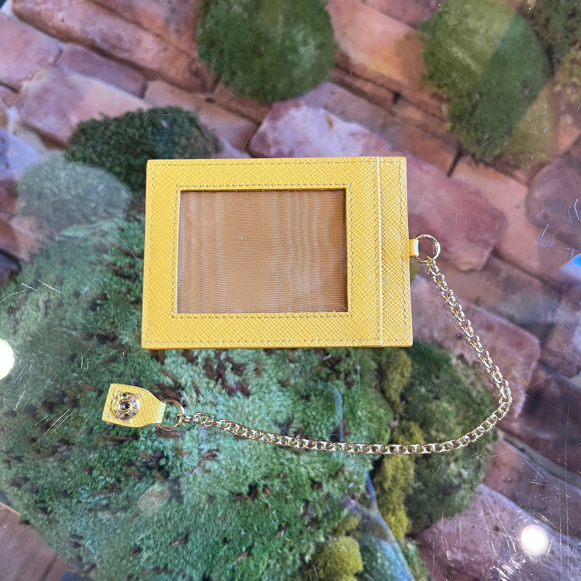 PRADA Yellow Saffiano Card Holder on Chain