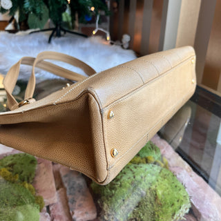 CHANEL Chocolate Bar Beige Caviar Leather Tote Bag