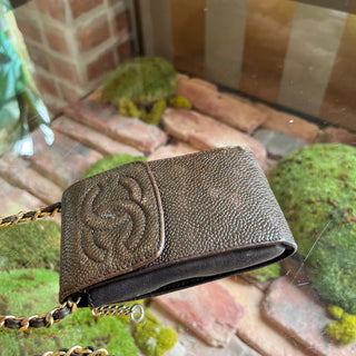 CHANEL Vintage Brown Caviar Phone Holder Bag