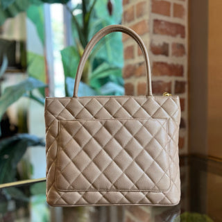 CHANEL Medallion Beige Quilted Caviar Leather Tote Bag