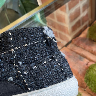 CHANEL CC High Top Black Suede Tweed Sneakers SZ38(8US)