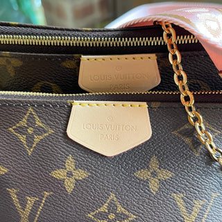 LOUIS VUITTON Multi Pochette Accessories Pink Brown Monogram Coated Canvas Crossbody Bag