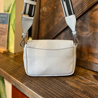 PRADA Vitello Daino Light Gray Blue Soft Leather Flap Crossbody Bag