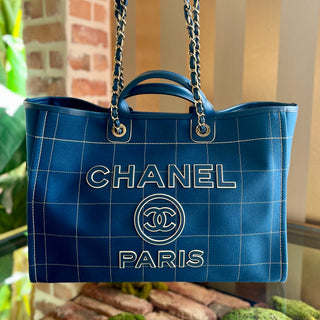 CHANEL Deauville Square Blue Tote