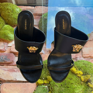 VERSACE Medusa Black Strappy Leather Heels SZ 35 (US 5)