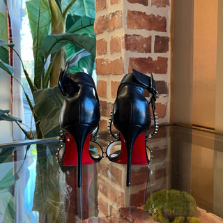 CHRISTIAN LOUBOUTIN Choca Spikes 100 Black Leather Heeled Sandals SZ35.5(5.5US)