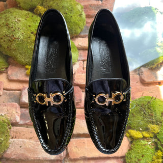 FERRAGAMO Black Patent Leather Mules SZ 8