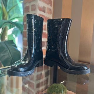 LOUIS VUITTON Black LV Monogram Rubber Rain Boots SZ 39 (US 9)