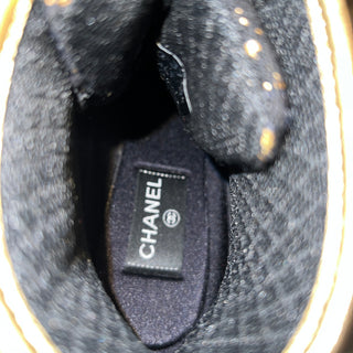 CHANEL Metallic Lambskin and Tweed CC High Top Sneakers 37.5