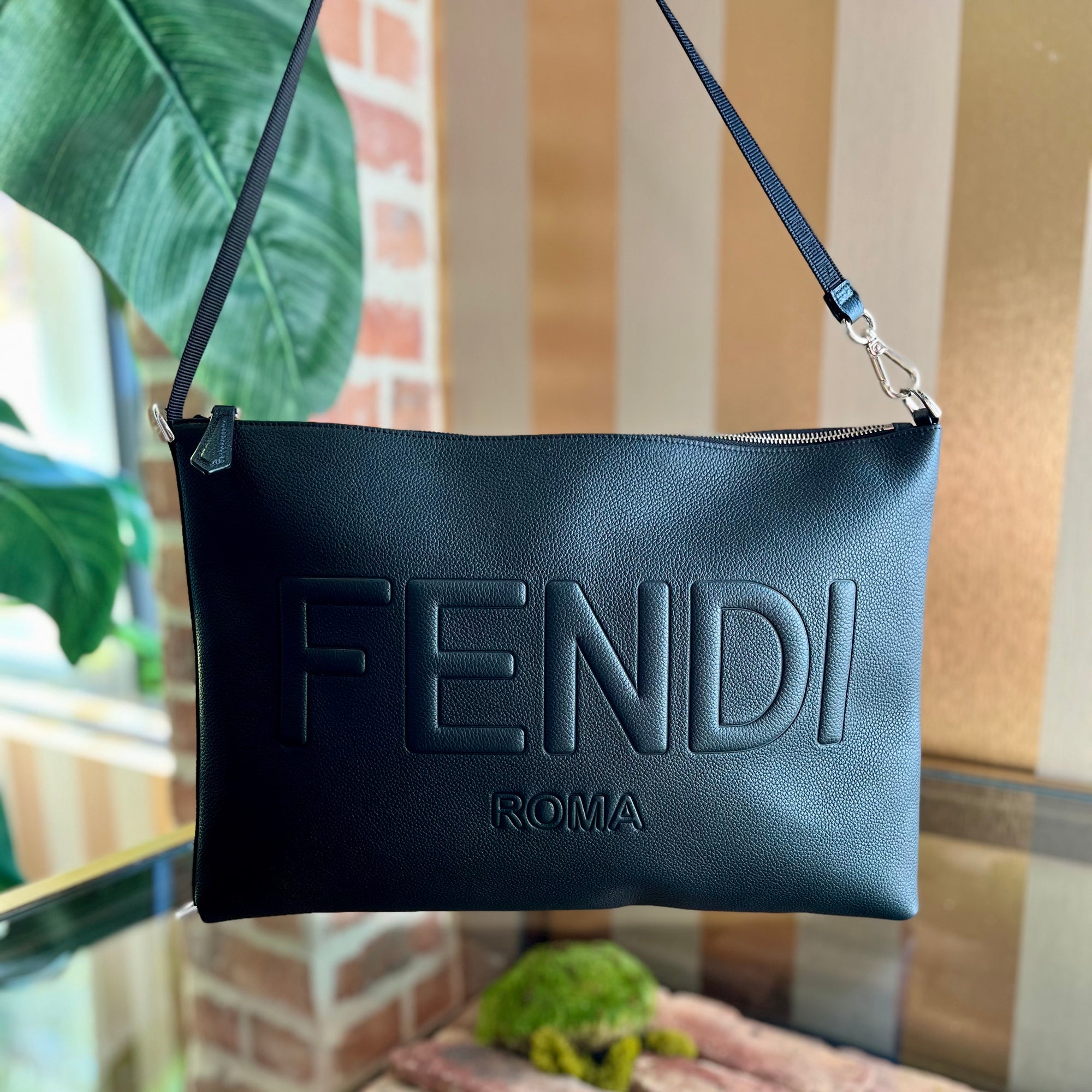 FENDI Roma Black Leather Pouch Shoulder Bag