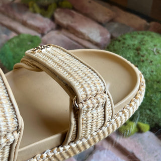 TORY BURCH Kira Sport Sandal Beige Raffia Strappy Slides SZ9.5