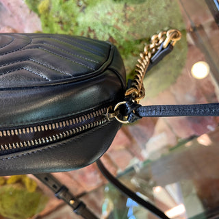GUCCI GG Marmont Small Black Calfskin Matelasse Chain Crossbody