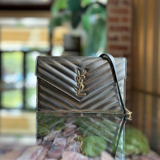 SAINT LAURENT Cassandre Wallet on Chain Pewter Matelassé Monogram Leather Bag