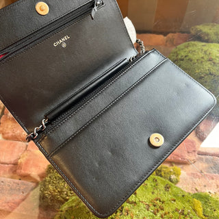 CHANEL Gabrielle Wallet On Chain Black White Quilted Lambskin Crossbody