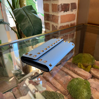VALENTINO Rockstud Light Blue Grained Leather Wallet