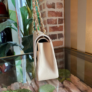 CHANEL Jumbo Double Flap Beige Caviar Quilted Leather Shoulder Bag