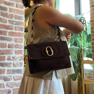 YVEST SAINT LAURENT Brown Suede Flap Vintage Shoulder Bag