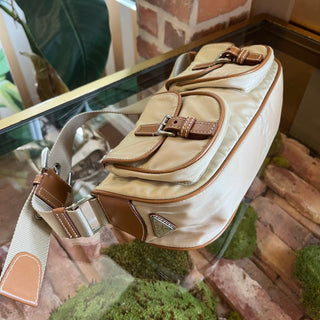 PRADA Beige Tessuto Double Pocket Shoulder Bag