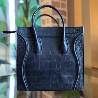 CELINE Medium Phantom Luggage Navy Blue Crocodile-Embossed Nubuck Bag