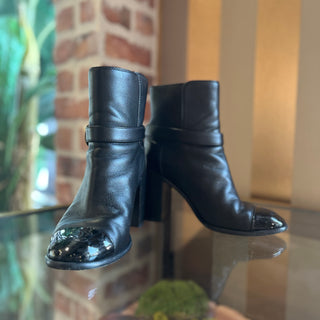 CHANEL Black Leather CC Calfskin Leather Ankle Boots SZ 36.5 (SZ 6.5)
