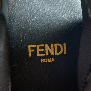 FENDI FF Black Embroidered Canvas Ankle Tie Espadrille Wedges SZ 35 (US 5)