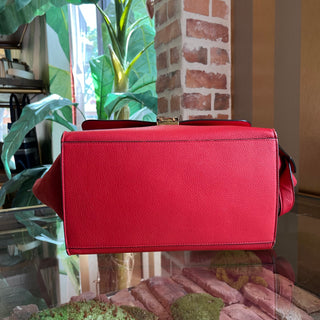 CELINE Small Trapeze Red Pebbled Calfskin Suede Leather Tote Bag