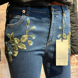 GUCCI Blue Floral Embroidered Mid-Rise Skinny Jeans SZ29