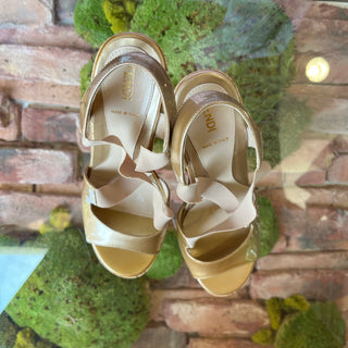 Fendi Patent Leather Elastic Accent Cork Sandals 37.5(7.5US)