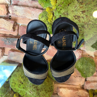 CHANEL Black Suede CC Logo Sandals SZ36(6US)