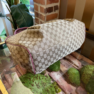 GUCCI Large Sukey Beige Pink GG Canvas Tote Bag