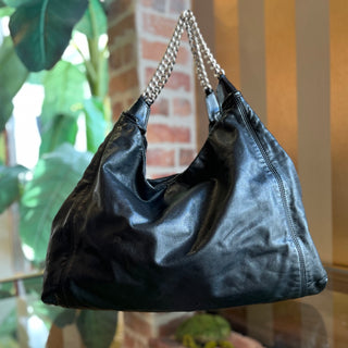 CHANEL Coco Cabas Rodeo Drive Black Lambskin Leather Hobo Bag