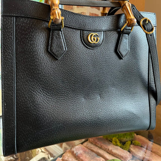 GUCCI Medium Diana Black Leather Tote Bag