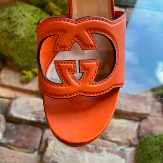 GUCCI Soho GG Orange Leather Platform Heels SZ 40 (US 10)