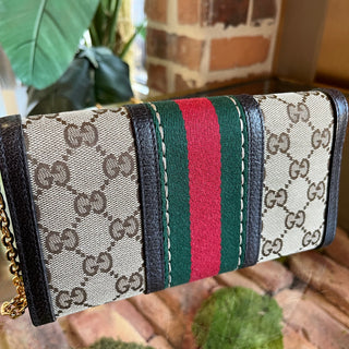 GUCCI GG Monogram Canvas Bee Web Stripe Continental Wallet