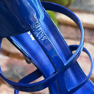 GUCCI Ursula Horsebit Blue Patent Leather Ankle Strap Heels SZ 37 (US 7)