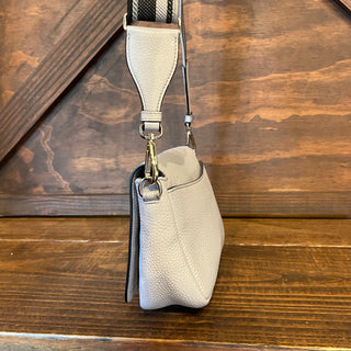 PRADA Vitello Daino Light Gray Blue Soft Leather Flap Crossbody Bag