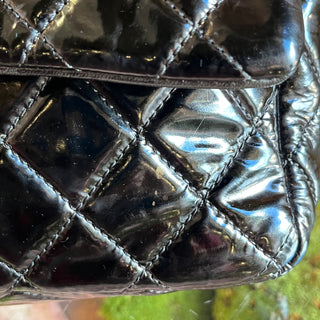 CHANEL Black Patent Leather Single Flap Shoulder Bag DIA316