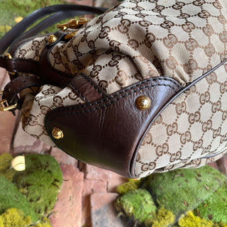 GUCCI Jockey GG Brown Monogram Canvas Hobo Bag