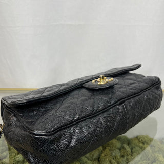 CHANEL Easy Flap Caviar Leather Shoulder Bag Black ADI11083