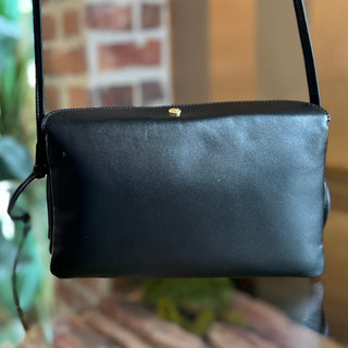 CELINE Trio Black Smooth Lambskin Leather Flap Crossbody