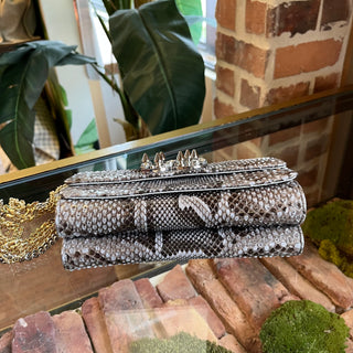 DOLCE & GABBANA Snakeskin Crystal-Embellished Studded DG Logo Chain Bag