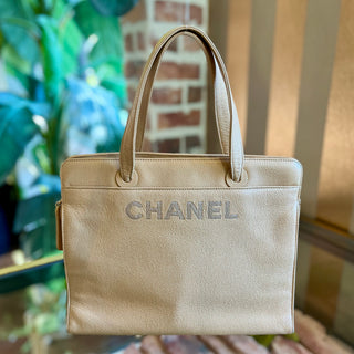 CHANEL Vintage Lux Beige Caviar Leather Tote