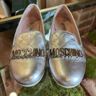 MOSCHINO Silver Metallic Teens Metallic Loafers SZ 39