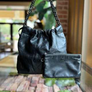 CHANEL Small Chanel 22 So Black Quilted Shiny Calfskin Leather Shoulder Bag