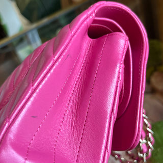 CHANEL Double Flap Medium Dark Pink Lambskin Chevron Quilted Shoulder Bag