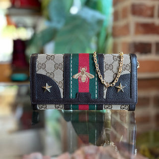 GUCCI GG Monogram Canvas Bee Web Stripe Continental Wallet