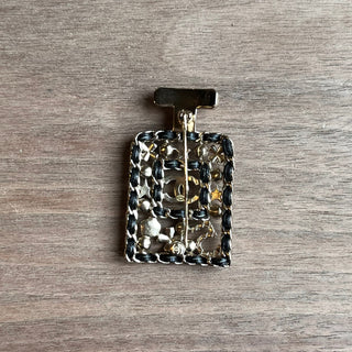 CHANEL CC Perfume Bottle Gold Tone Pearl Crystal Strass Brooch